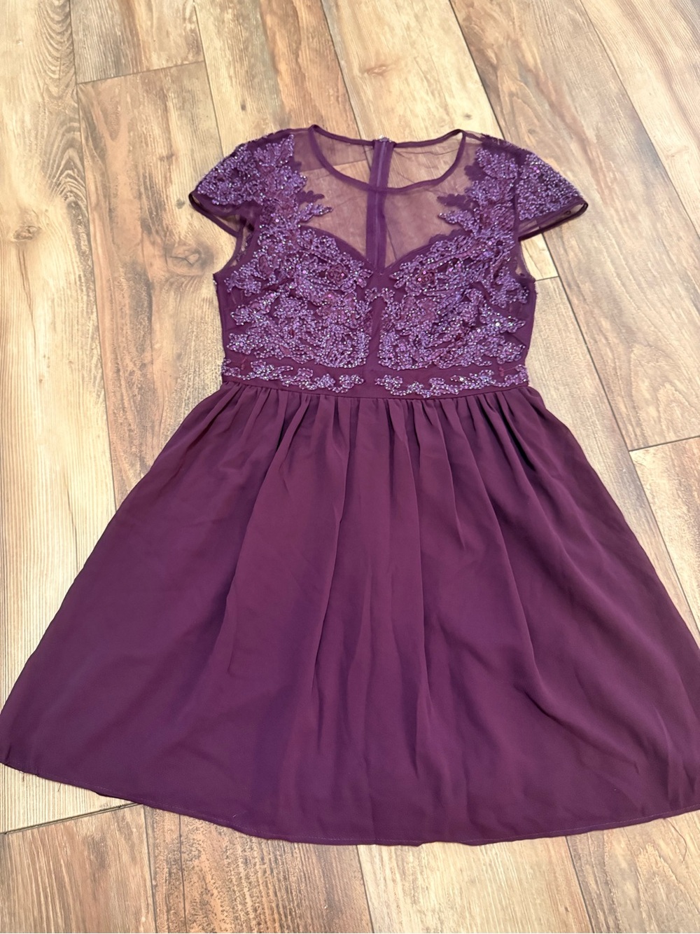 Francesca's Collections Plum Beaded mini dress for hoco homecoming wedding guest